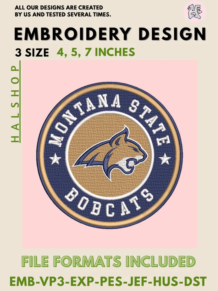 NCAA Montana State Bobcats Round Logo Embroidery, NCAA Montana State Bobcats Logo Embroidery Files, NCAA Teams, Machine Embroidery Designs, Digital Download