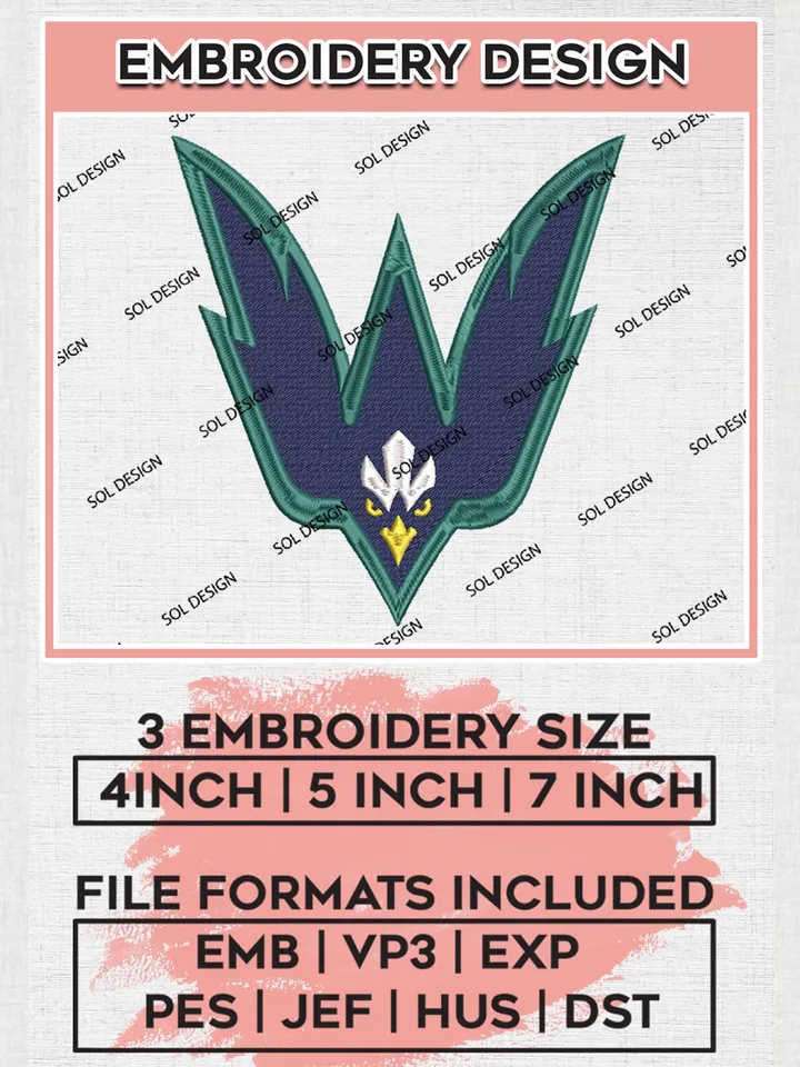 UNC Wilmington Seahawks Mascot Machine embroidery designs, NCAA UNC Wilmington Seahawks embroidery designs, NCAA embroidery designs, Machine embroidery designs, Digital Download