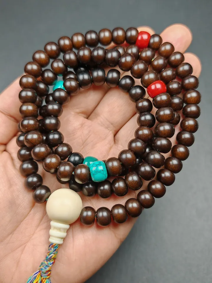 Gandhanra Old Tibetan 108 Prayer Beads,9.6mm Bodhi Root Bead Mala Necklace,Meditation Rosary,Spiritual Gift, 33" Length