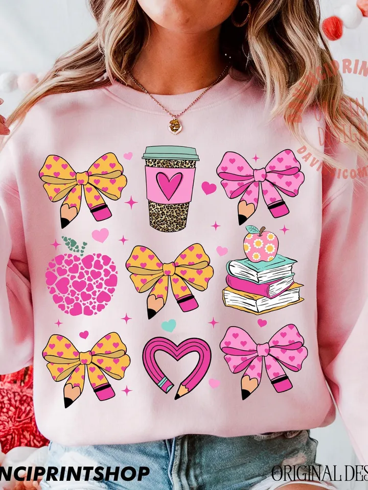 Teacher Valentine Coquette Png, Valentine Teacher Png, Retro Teacher Gift, Teacher Valentine Shirt Design, Teacher png, Valentines Heart png