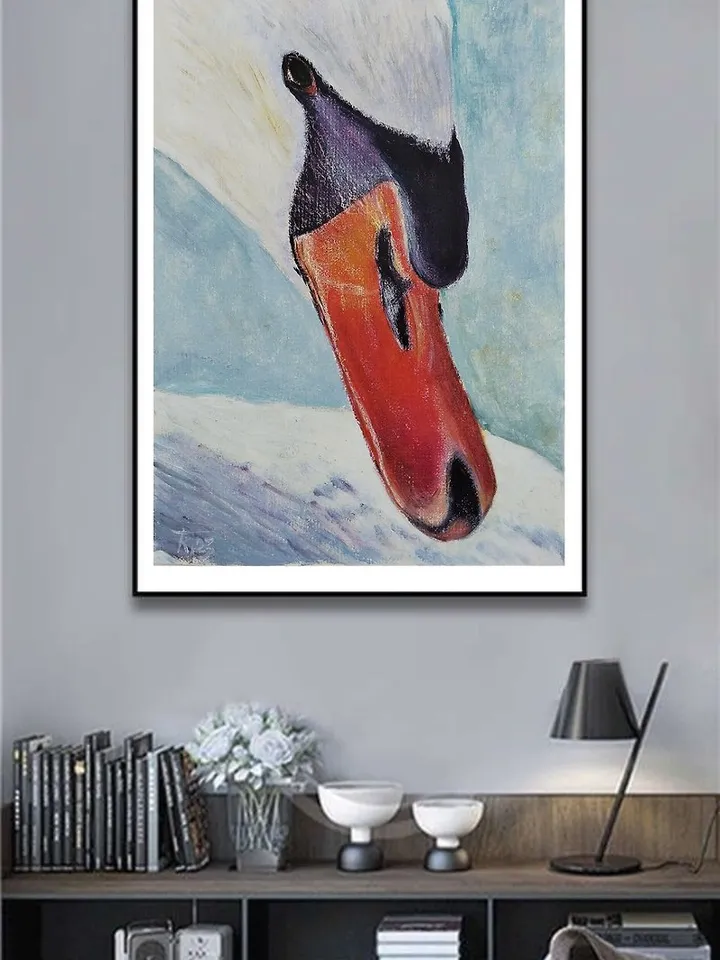 Oil painting, portrait of a Swan, painting with a bird 50x35 cm