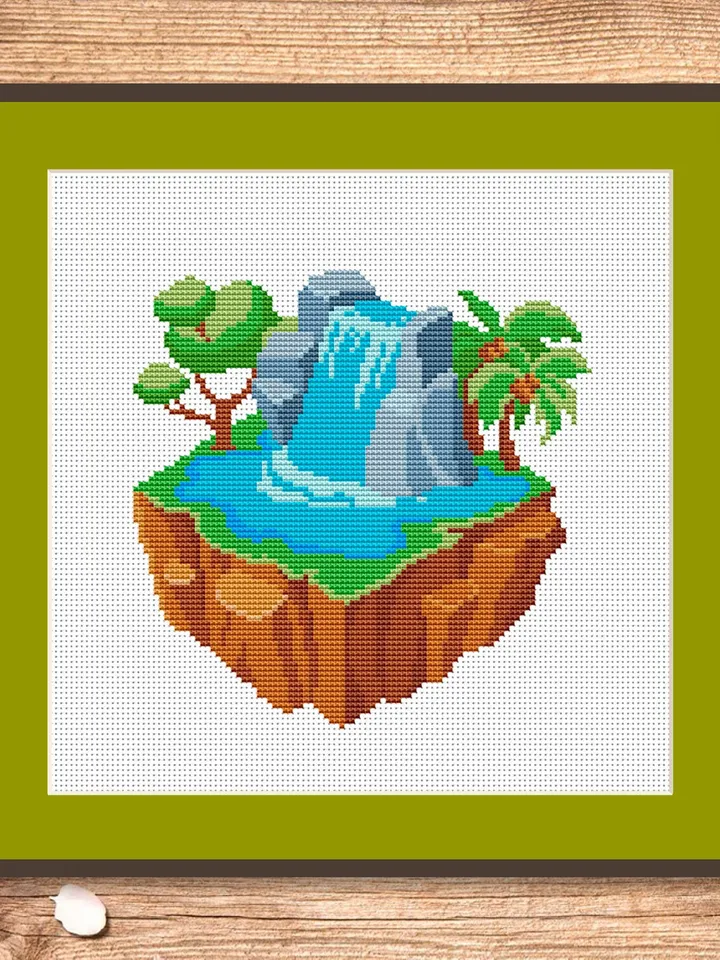 Flying Island Cross Stitch Pattern, Island Cross Stitch, Embroidery Travel, Travel Cross Stitch Pattern, Modern Cross Stitch #trl008