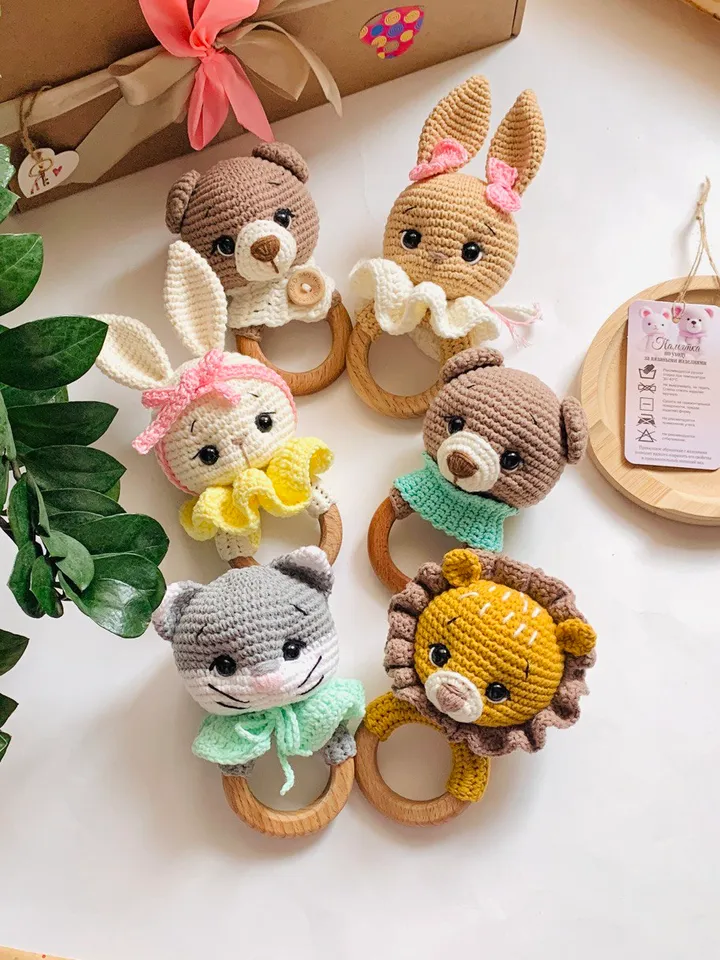 Crochet Pattern Rattle, toy for baby toddlers, Crochet Cute, Amigurumi Little Hands Toy, Plush Animal Bear, Bunny, Lion, Cat, Bee, Fox, Dragon”