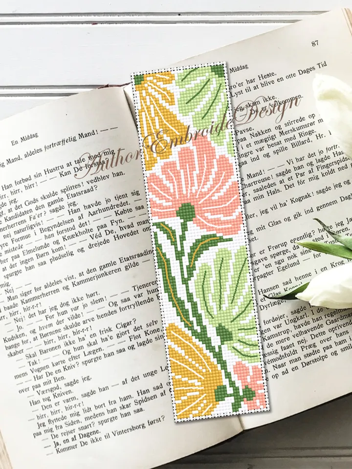 Abstract flowers bookmark cross stitch pattern PDF download Boho flowers cross stitch chart, Modern bookmark pattern digital PDF #B303