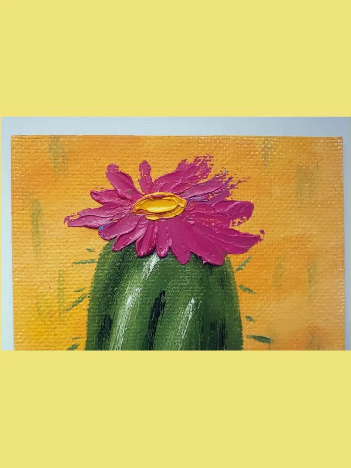 Cacti Oil Painting 3D Textured Art Cactus Artwork, Cactus Flowers  Abstract Painting