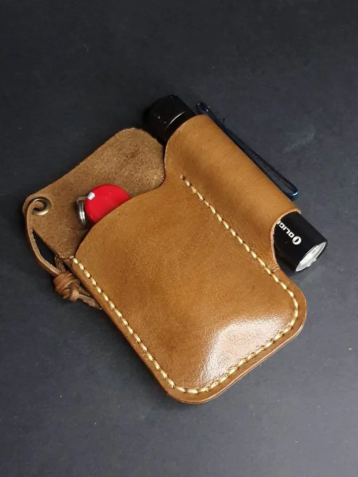 Folding Knife Leather Sheath for Flashlight, EDC pocket organizer for everyday carry, Handmade leather belt sheath
