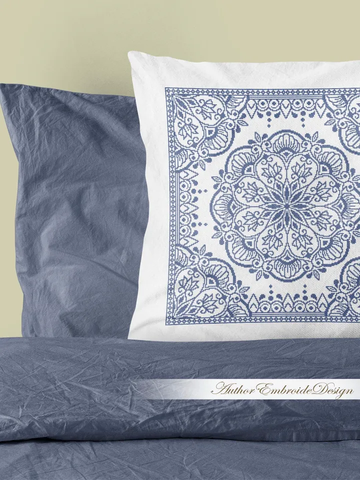Square mandala cross stitch pattern PDF download Monochrome cross stitch chart, Mandala pattern digital for cross stitch pillow #M271
