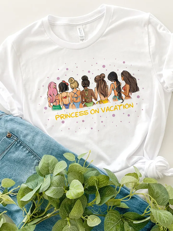 All princess Watercolor Princess PNG, Princess on vacation clipart png, Family vacation clipart, Family vacation png, All princess design