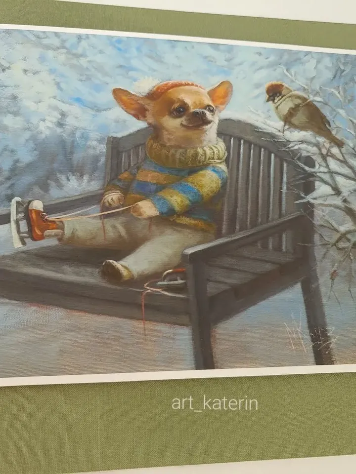 print of oil painting chihuahua "Skates"