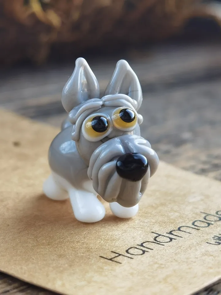 GLASS FIGURINES Schnauzer figurine Schnauzer GIFT Dog ornament Dog art Glass Dog decor Glass schnauzer art Miniature animals Tiny schnauzer