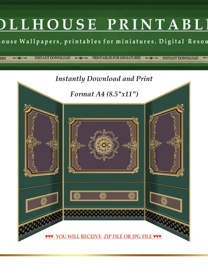 Wallpapers- Set 18-v2 | Printables for Dollhouses and Unique Miniature Projects | Digital Downloads | in Scale 1/12th