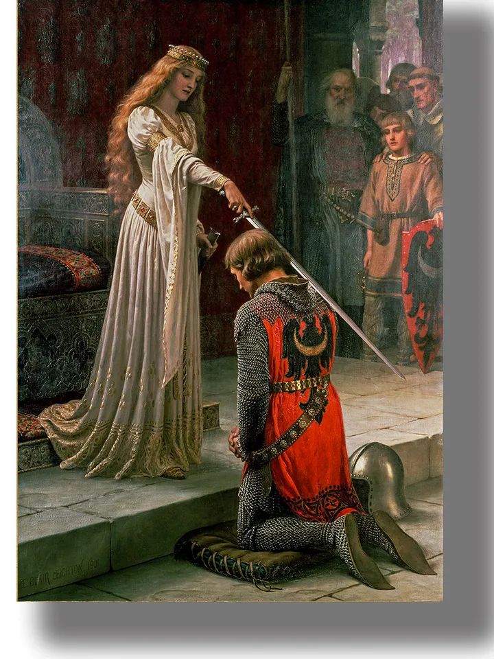 Accolade. The Lady and the Knight. Pre-Raphaelites artwork.