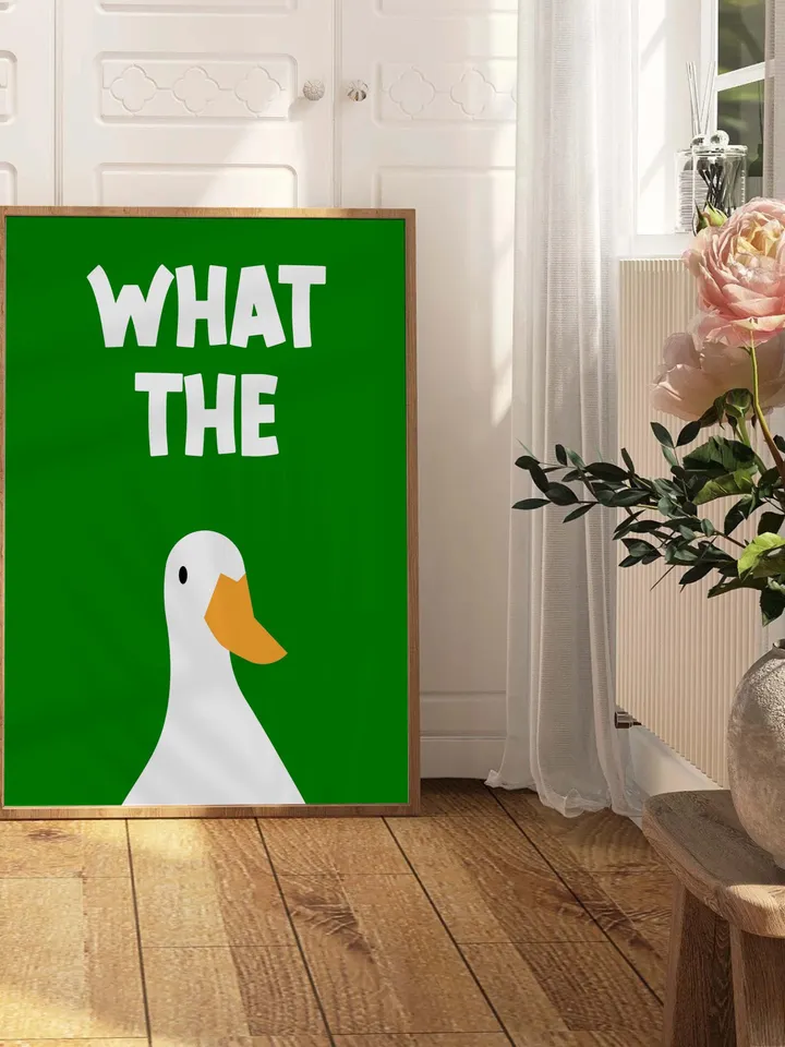 What the Duck Poster Funny Bathroom Wall Art Printable Duck Quote Digital Humor Sign Quirky Toilet Decor Instant Download Digital dark green