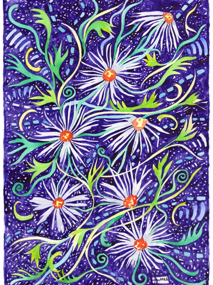 Original watercolour painting. Flower. Abstraction.