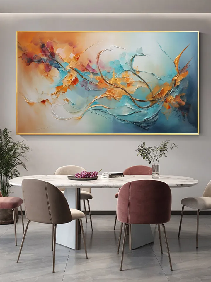 Original Framed Colorful Flowers Oil Painting On Canvas, Large Wall Art, Abstract Painting, Custom Painting, Living room Wall Art Home Decor