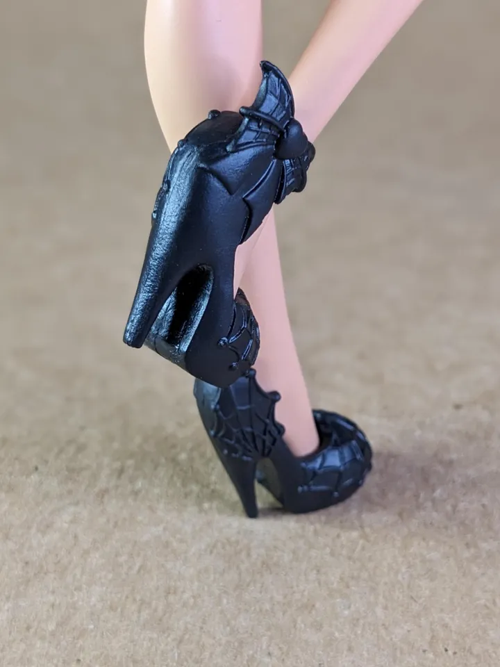 Black Halloween sandals with heels for 10.5 inch female dolls (MH, EAH)