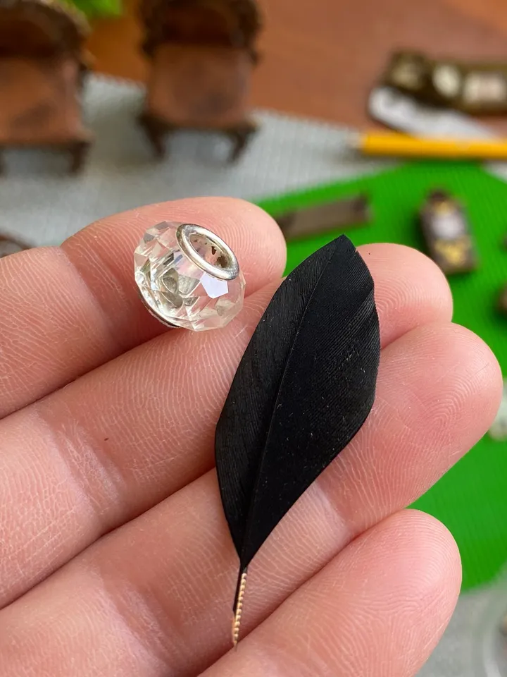 Dollhouse set. Inkwell with feather.