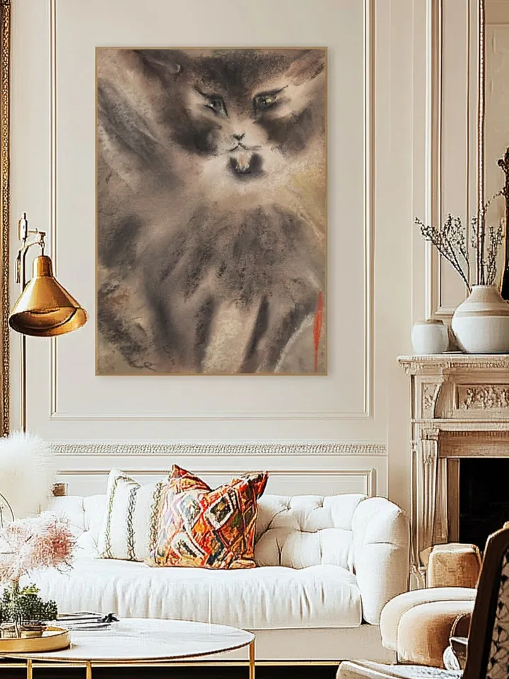 Fluffy cat digital file for art print