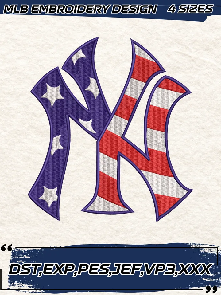 New York Yankees Flag Embroidery Design,MLB Embroidery Design,Machine Embroidery Design File,4 Sizes, Digital Download