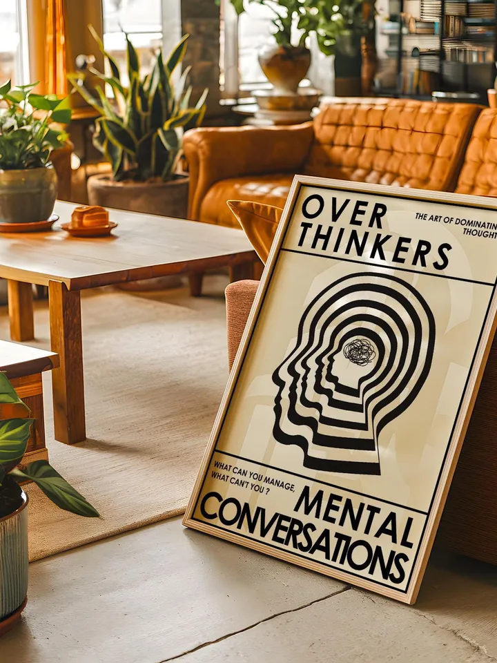Overthinkers Wall Art Digital Print Retro Style Creativity Poster Eclectic Printable Artwork Trendy Room Decor Instant Download White Black