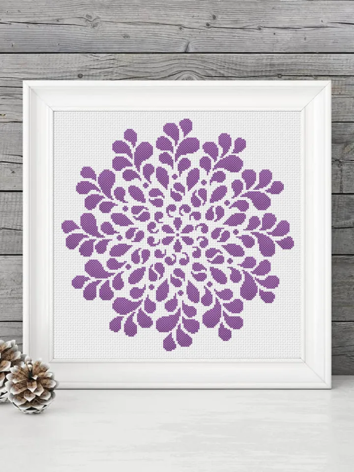 Easy mandala cross stitch pattern download PDF Monochrome cross stitch, Floral ornament embroidery, Mandala flower cross stitch chart #M38