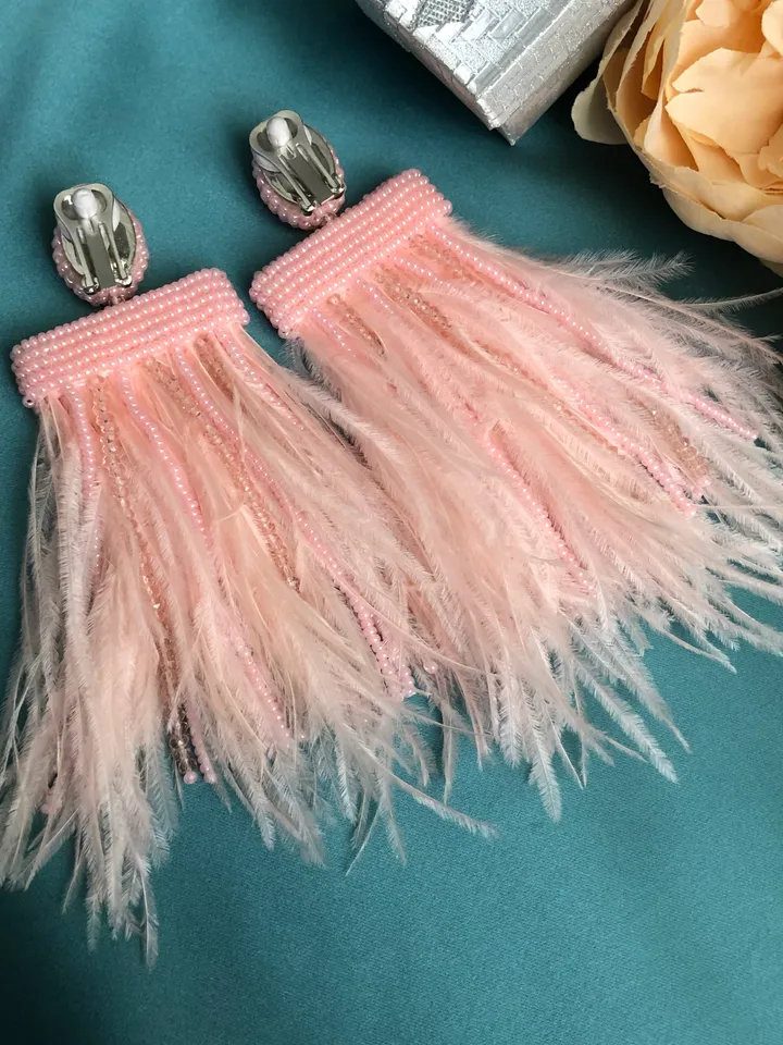 Feathers Beaded Earrings clip-on
