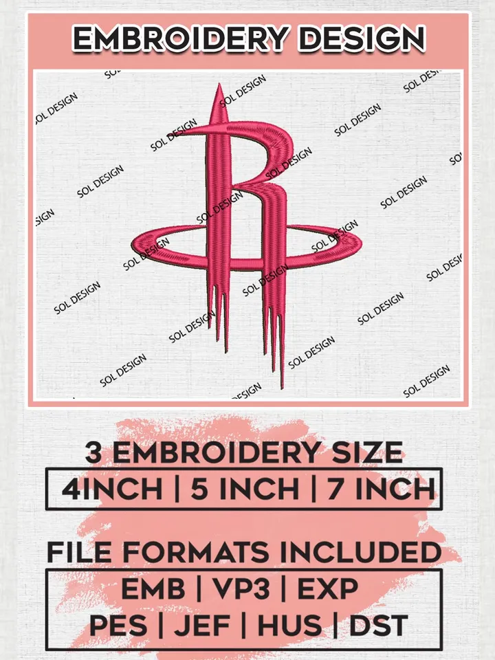 Logo Houston Rockets Embroidery Design Files, NBA Rockets Embroidery Design, NBA Machine Embroidery Designs, NBA Embroidery Designs, Digital Download