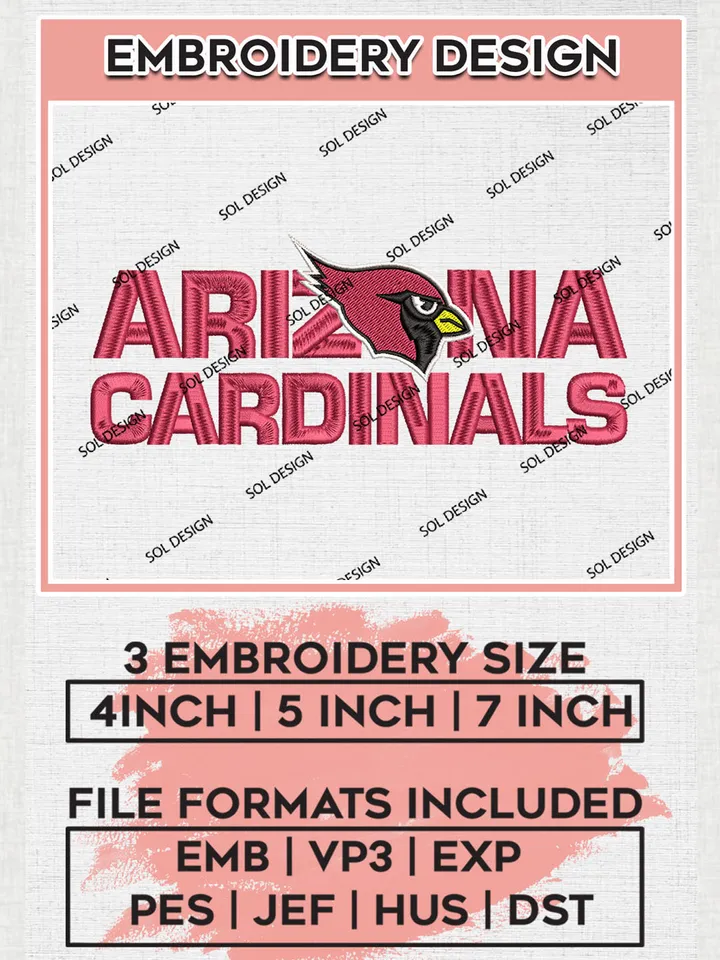 Arizona Cardinals Wordmark Logo Embroidery Designs, NFL Cardinals, NFL Embroidery Designs, NFL Arizona Cardinals Machine Embroidery Design, Digital Download