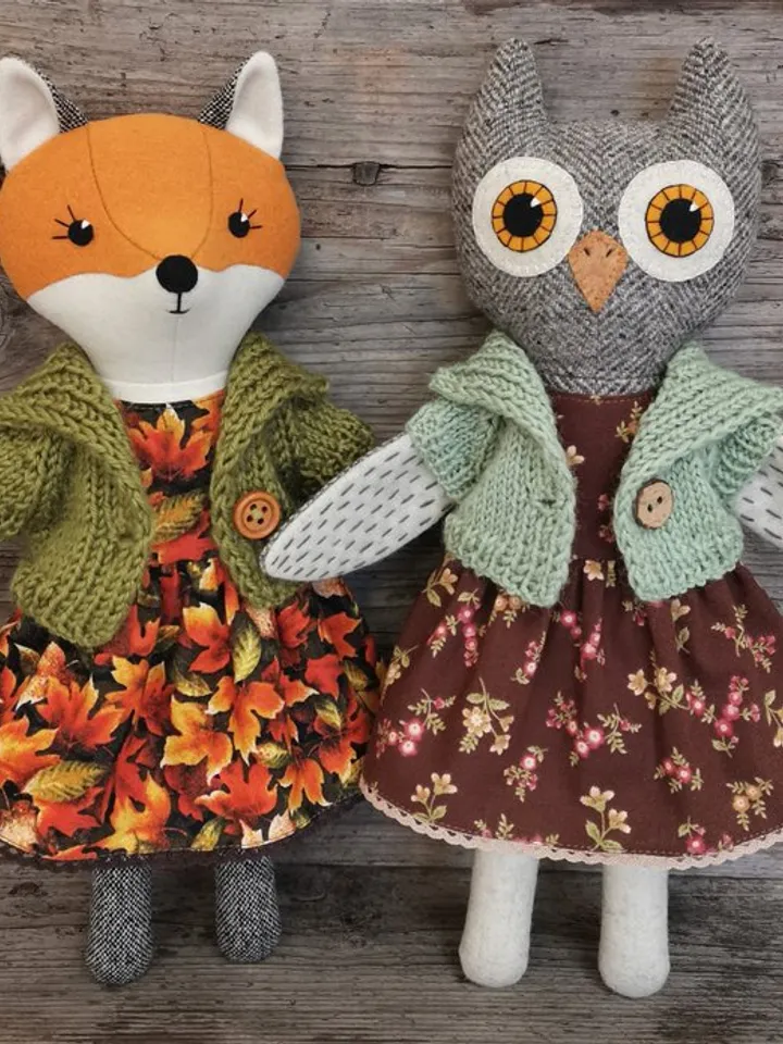 Owl girl, plush stuffed doll, handmade textile bird toy, owl soft toy