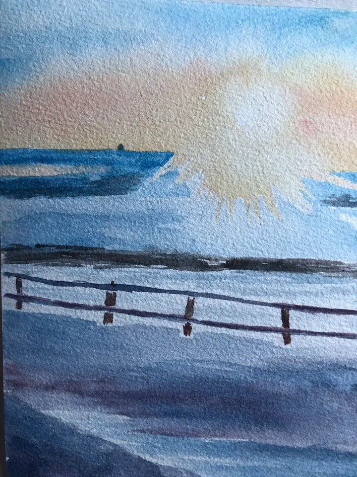 Winter village original watercolour painting