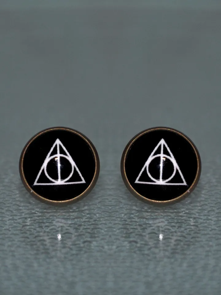 Harry Potter Earrings, Deathly Hallows earrings Gryffindor Slytherin fans gift Triangle earrings
