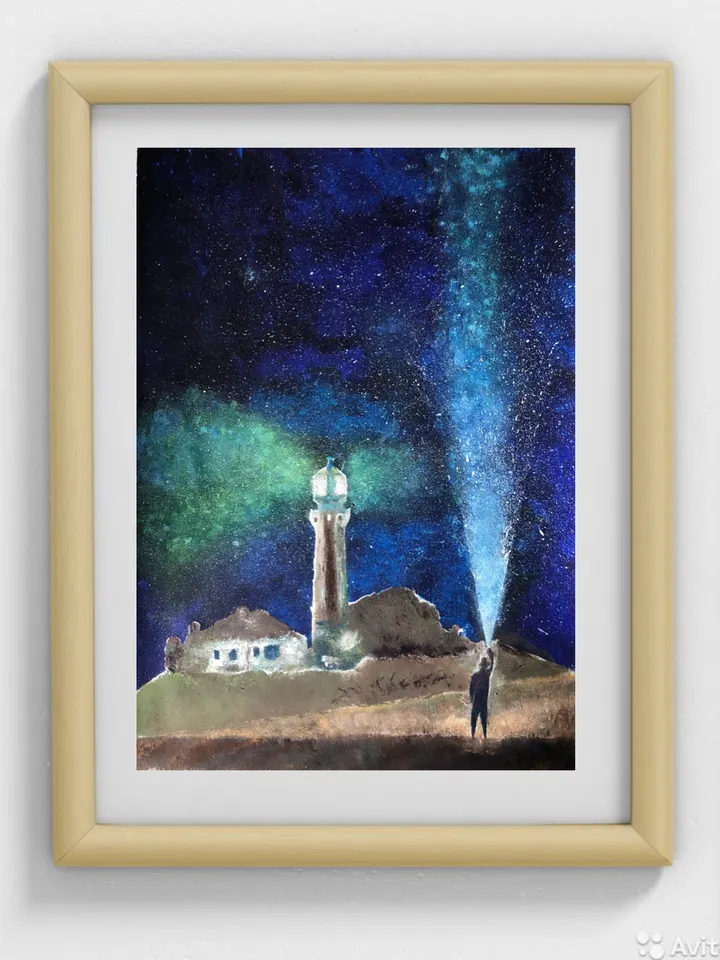 Lighting the Star Trek original painting night landscape lighthouse wall art