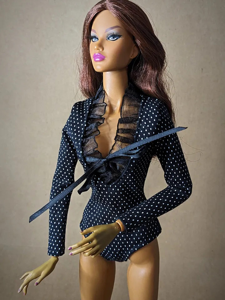 Handmade black & white bodysuit for 16-inch Fashion Royalty dolls (FR16)