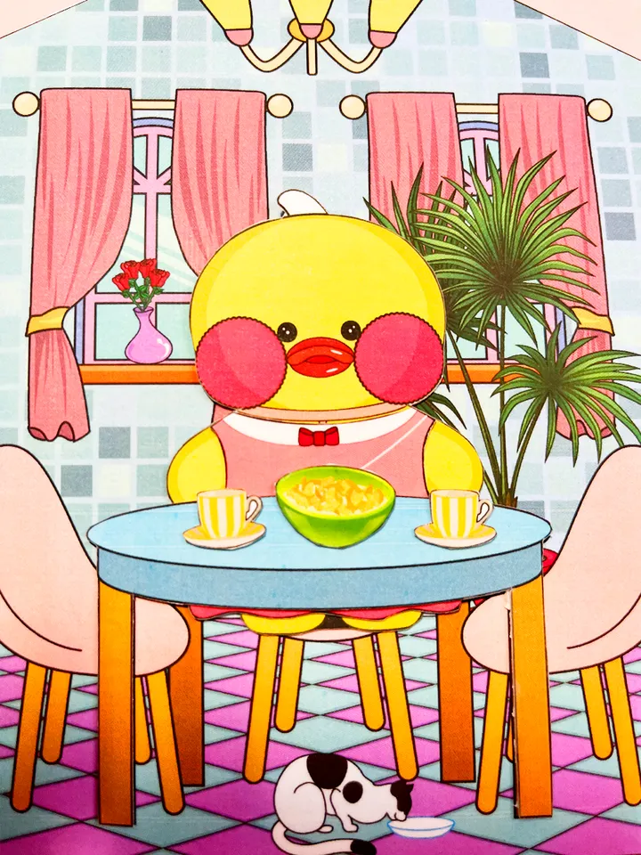 Paper ducks Lalafanfan with a house in album