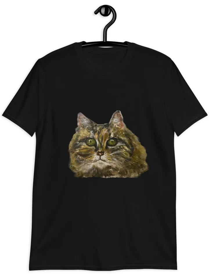Lovely cat Short-Sleeve Unisex T-Shirt made with my original watercolor cat portrait,cat lovers wearable gifts,t shirts for her.