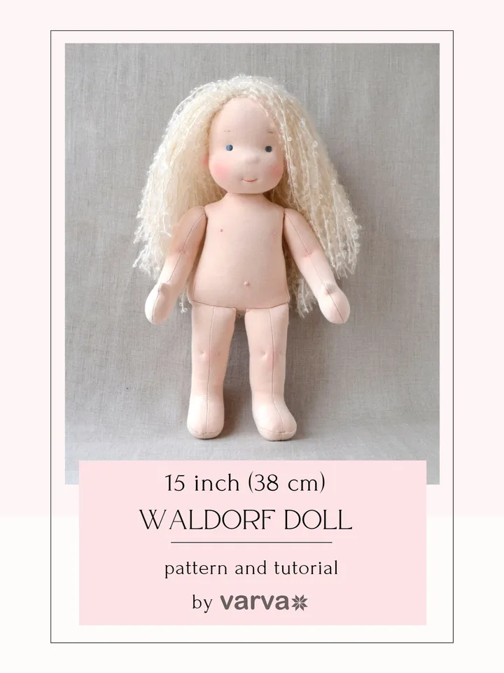 DIY Waldorf doll 15 inch (38 cm) tall. PDF pattern and tutorial. Patterns of doll clothes as bonus!