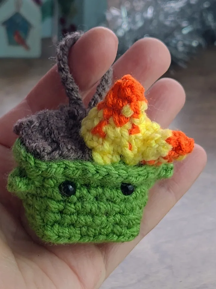 Mini Dumpster Fire - No-Sew Crochet Pattern for a Fun Gift and Christmas Tree Ornament