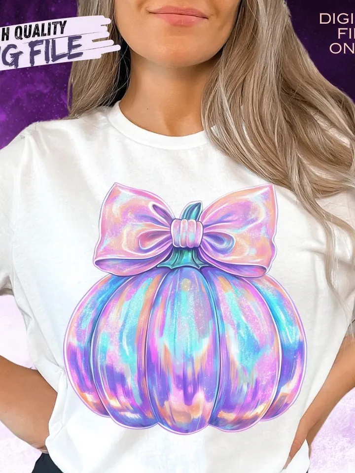 Iridescent Fall Pumpkin PNG, Coquette Halloween Design, Iridescent Pumpkin Design, Halloween PNG, Girly Halloween Png, Fall Pumpkin Png