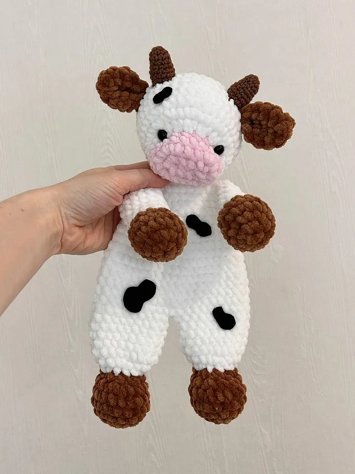 Crochet cow snuggler pattern Amigurumi cow lovey tutorial Cute baby blanket pattern