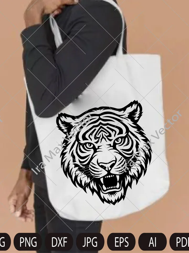 Angry tiger roaring face outline clipart SVG, Tiger head svg, Tiger Face svg,Tiger logo, cut file, sublimation