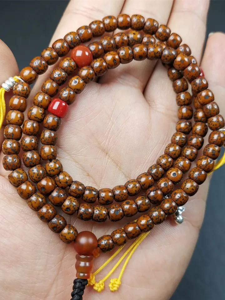 Gandhanra Old 108 Tibetan Lotus Seed Beads Mala,Prayer Beads Necklace for Meditation,Diameter 0.24", Circumference 22.8"