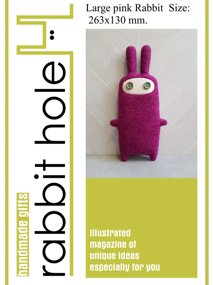 Big pink rabbit sewing pattern PDF digital tutorial in English, animal doll sewing diy