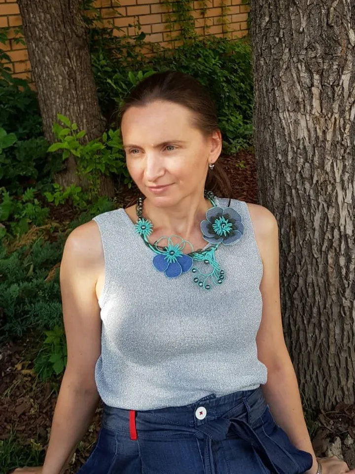 Night Dreams Floral and Dragonfly Asymmetrical Macrame Necklace