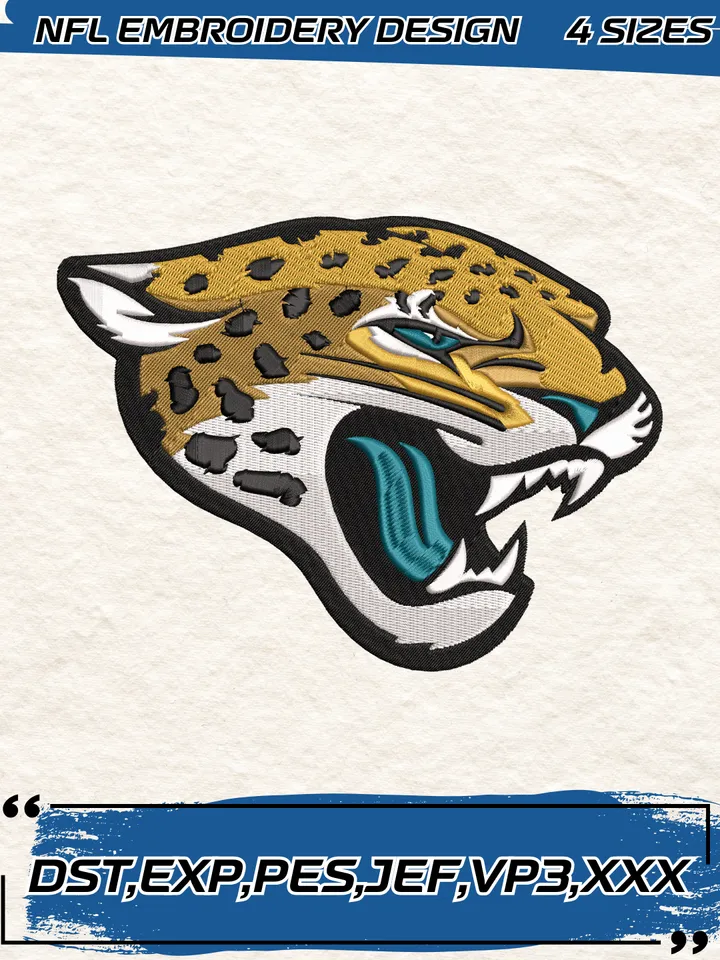 Jacksonville Jaguars Embroidery Design,NFL Logo Embroidery Design,Machine Embroidery Design File,4 Sizes, Digital Download