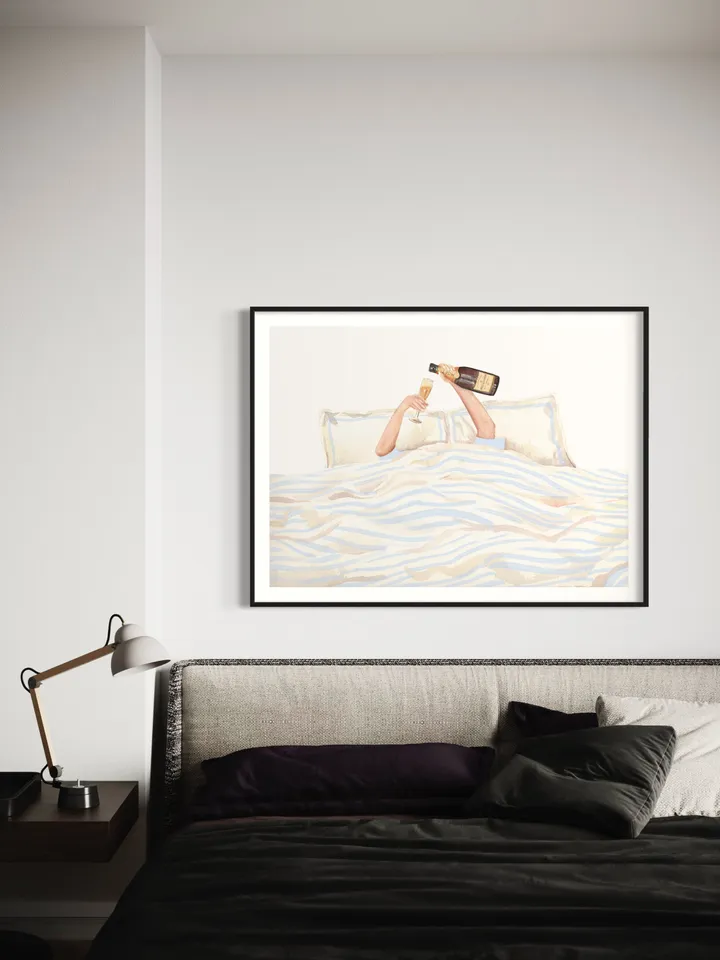 Champagne Drinking Woman, Watercolor Painting, In Bad Wall Art, Champagne Painting, Wine In Bad, Girls Bedroom Decor, Champagne Lovers