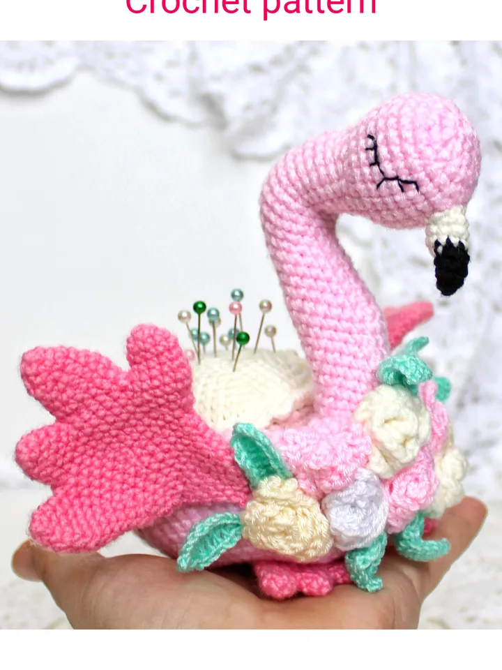 Pin cushion pattern pdf Flamingo crochet gift for grandma Pincushion amigurumi