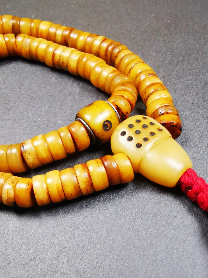 Gandhanra Old Tibetan 108 Yak Bone Mala,Prayer Beads Necklace,Rosary Beads for Meditation,Diameter 0.35", Circumference 16.5"