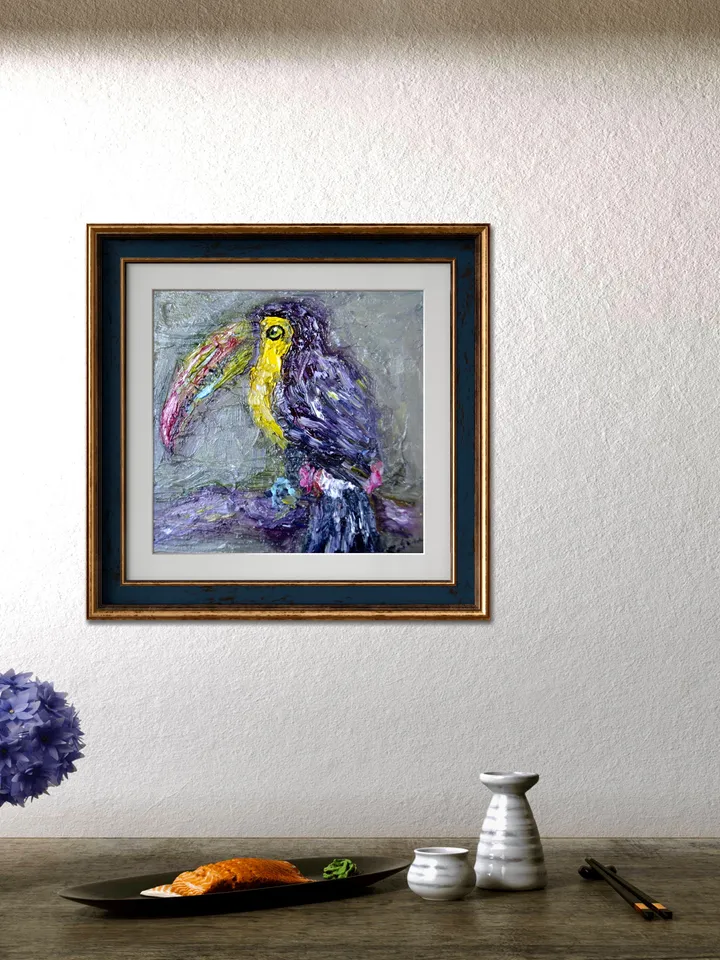 Parrots diptych ,original oil painting on stretched canvas, gift, home decoration,exotic birds painting,small painting wedding gift.