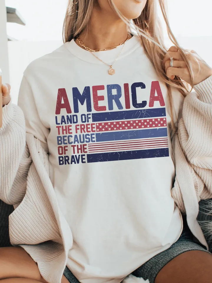 Retro America Png Svg, Land of The Free Because of the Brave ,4th Of July Sublimation PNG, America Png, Patriotic Png,USA Png, American