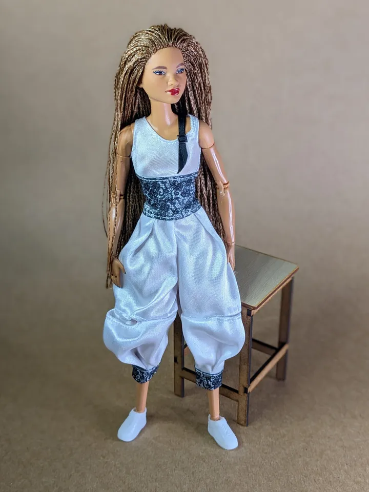 Handmade white & black floral print sports set for 1/6 scale fashion female dolls